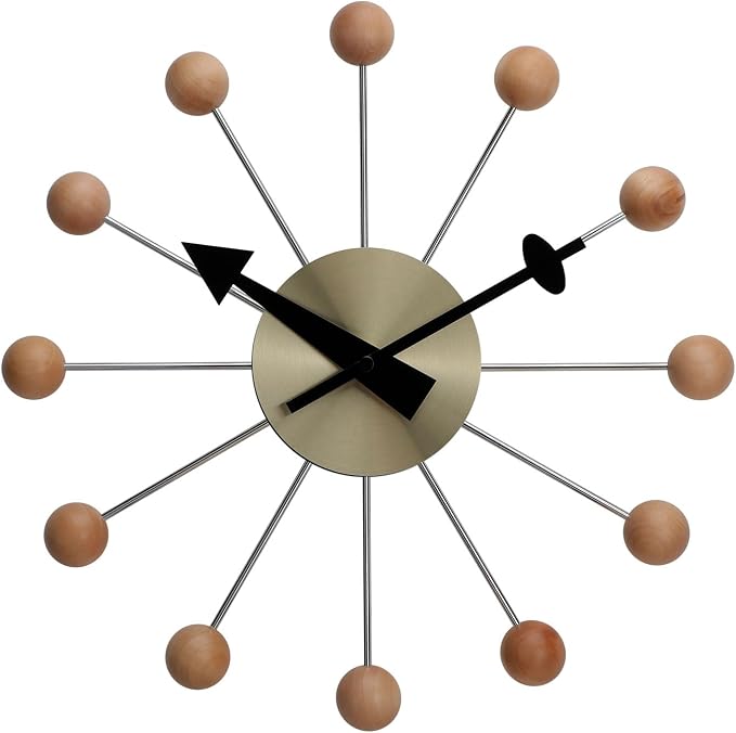 NUOVO 13 Inch Wood Ball Wall ClockMulticolor Mid Century Creative Silent Quartz by Unknown