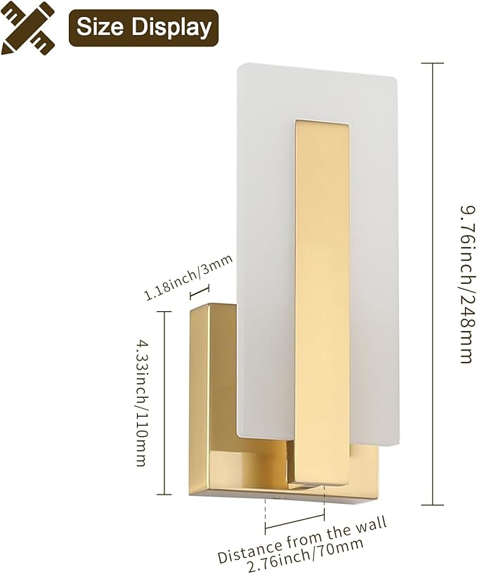 Joosenhouse Modern LED Wall Sconce Set of 2, Brass Warm White Light Wall Sconce - Image 7