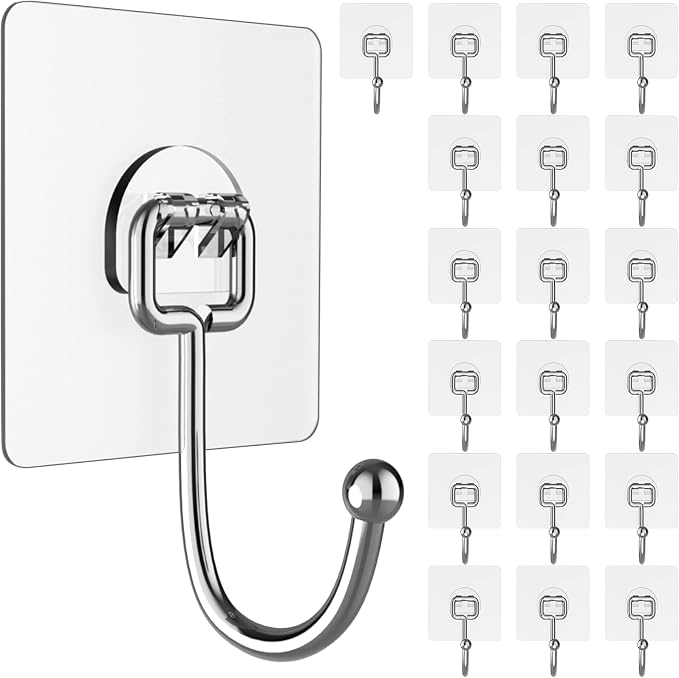 Large Adhesive Hooks for Hanging Heavy-Duty 44Ib 20 Packs, Wall Hangers without by Latoxcaa-SpaceMaster