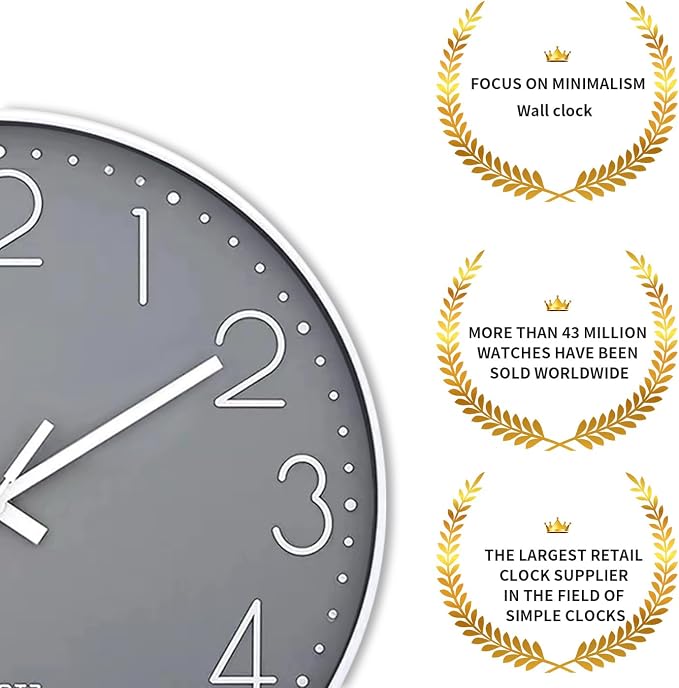 SIN&MI Wall Clock Silent & Non Ticking Modern Quartz Battery Operated Digital - Image 2