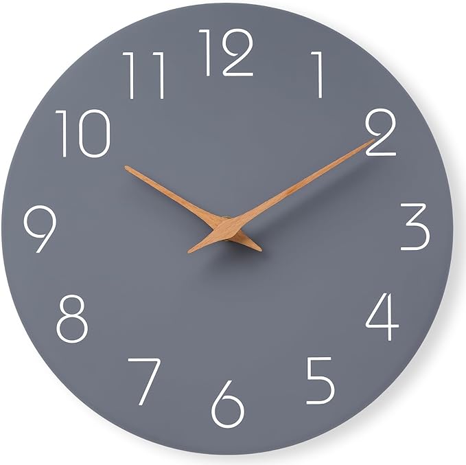 Mosewa Wall Clock 12 Inch Gray Silent Non Ticking Battery Operated Modern by MOSEWAWALLCLOCK