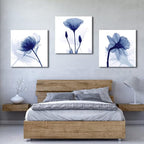 Wieco Art Blue Flowers 3 Panels Canvas Print Wall Art Modern Pictures Artwork - Image 4