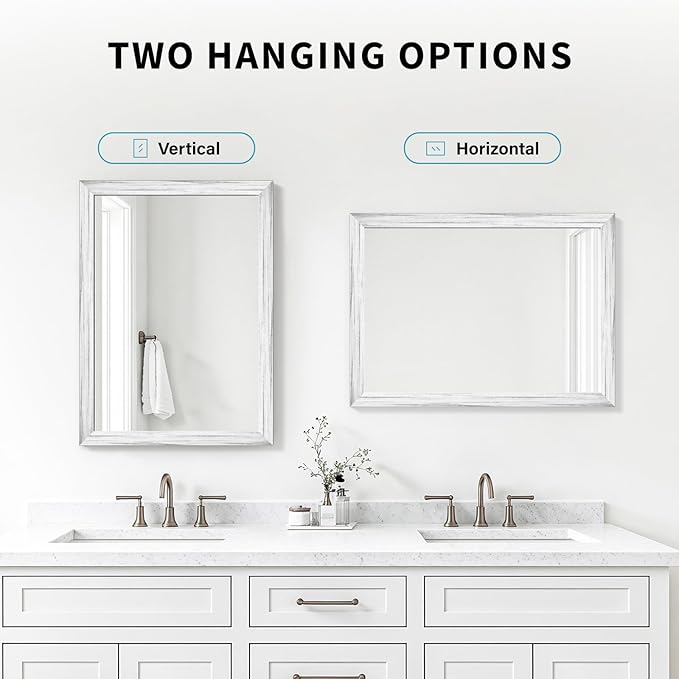 White Wood Effect Framed Wall Mirror, 24x32 Rectangle Mirror, Anti-desilvering - Image 6