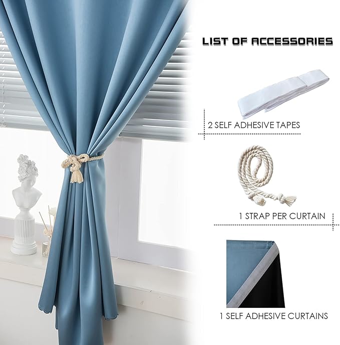 AJAZZ 100% Blackout Shades Window Cover Self Adhesive Curtains Sticky Curtain - Image 2