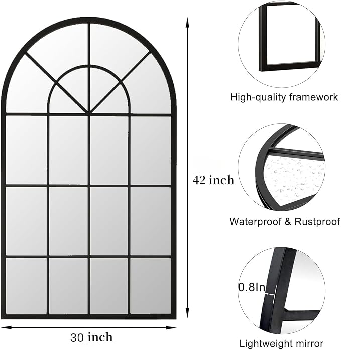 Arch Wall Mirror Mounted Decorative, Arched Window Pane Mirror - Image 7