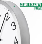 Wall Clock 12 Inch Silver Brushed Finish Silent Non Ticking Indoor Clock Round - Image 4