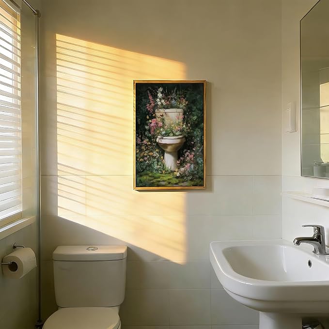 AtterrirArt Framed Funny Bathroom Decor Wall Art, 16 * 24inch, Vintage Toilet - Image 2