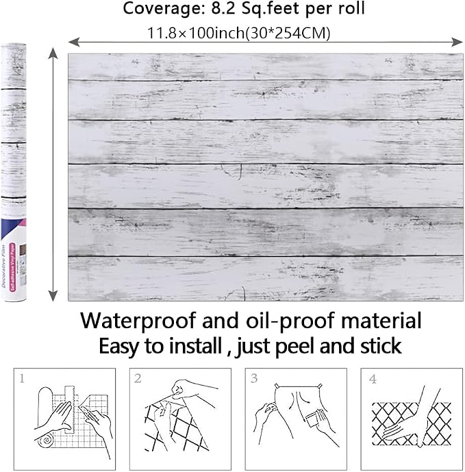 Arthome 11 x 100 inches White Gray, Peel and Stick Wallpaper, Wood Contact Paper - Image 7