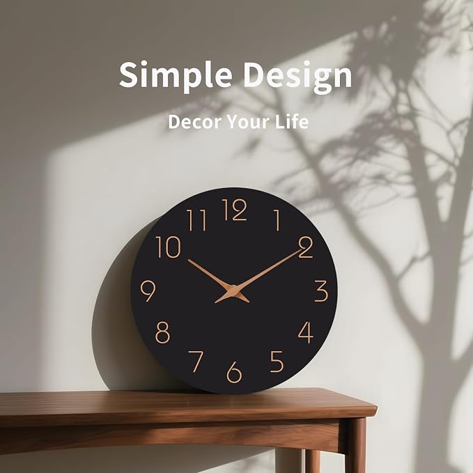 Mosewa Wall Clock 8 Inch Black Battery Operated Silent Non Ticking Simple - Image 5