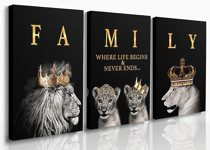 GUBIYU Family Life Begins Never Ends Words Sign Decor Black Gold Wall Art by GUBIYU