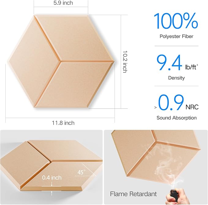 22 Pack Self-Adhesive Acoustic Panels 12" X 10" X 0.4" - Image 3