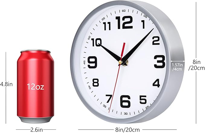 Wall Clock Silent Non-Ticking 8 Inch Modern Clocks Battery Operated Small - Image 3