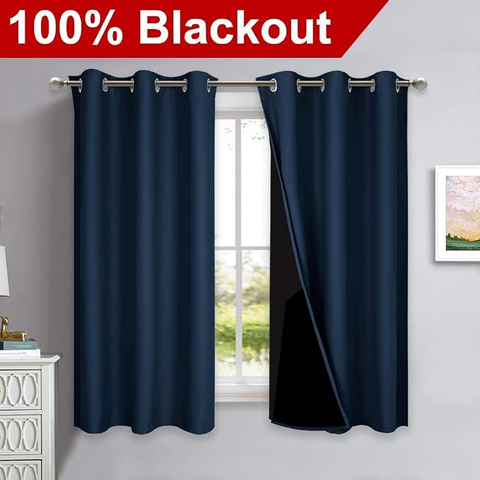 NICETOWN 100% Blackout Curtain Panels, Thermal Insulated Black Liner Curtains - Image 2