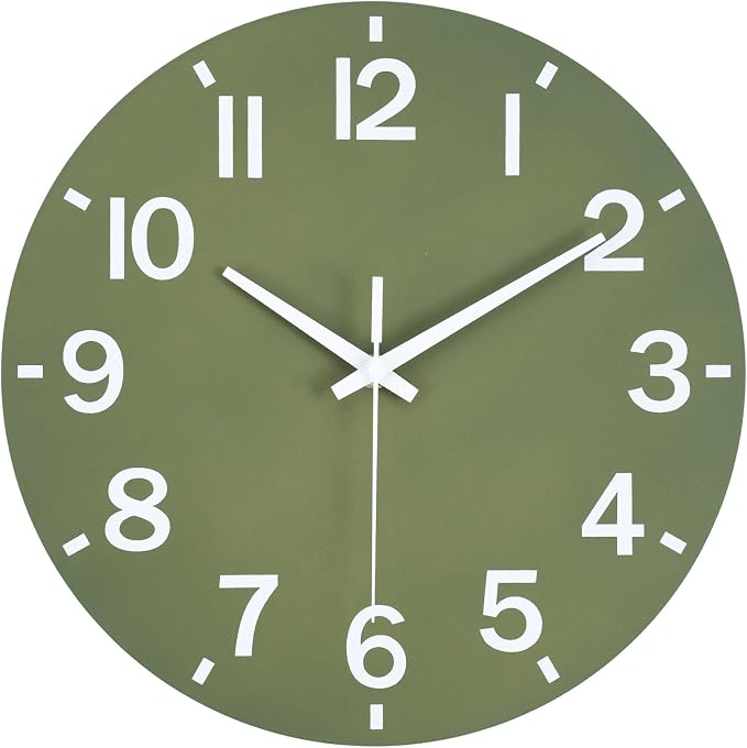 HZDHCLH Wall Clock 10 Inch Silent Non Ticking Wood Battery Operated Green by HZDHCLH