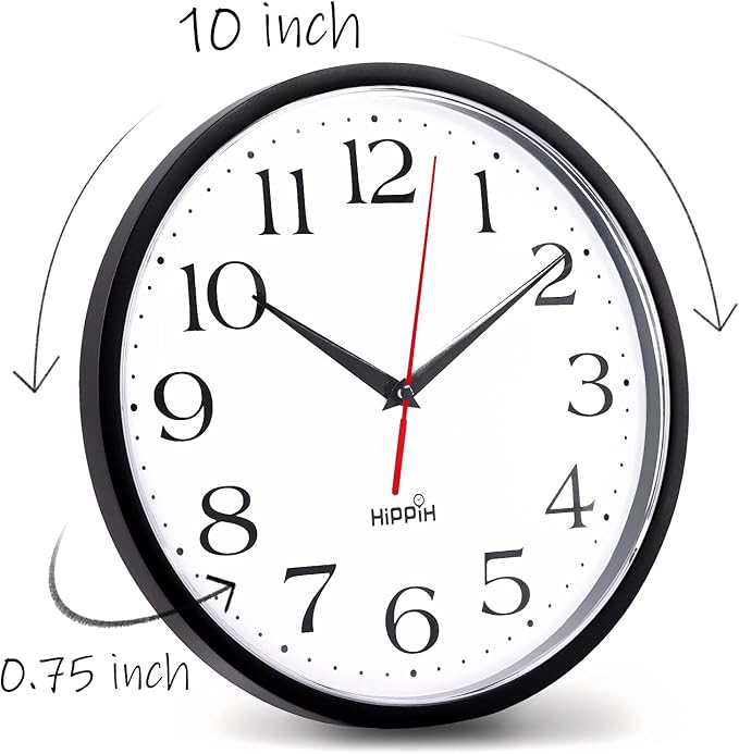 HIPPIH 2 Pack Silent Wall Clock, 10 Inch Non Ticking Quiet Digital Sweep - Image 3