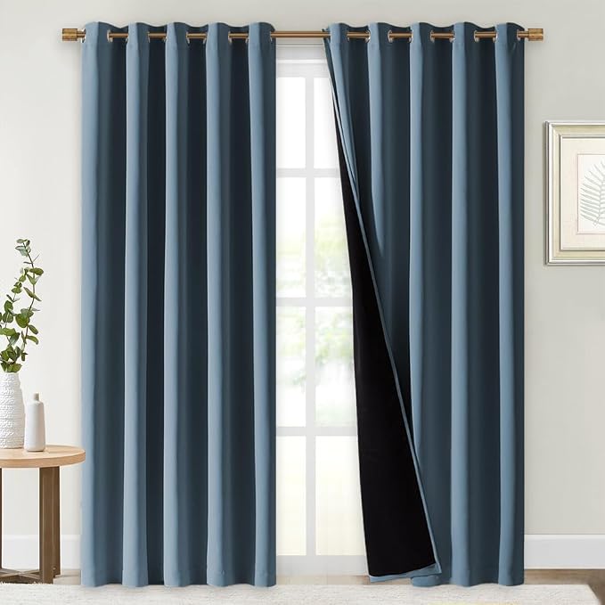 NICETOWN 100% Blackout Window Curtain Panels, Smoky Blue, Cold and Full Light by NICETOWN