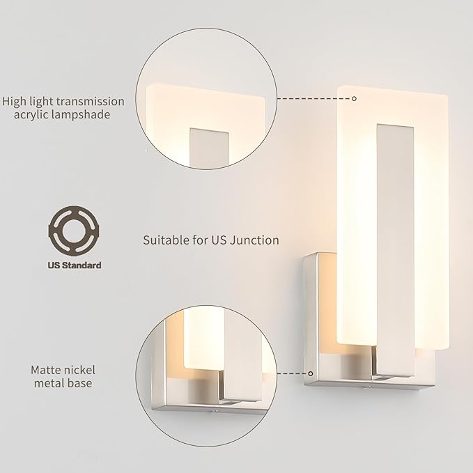 Joosenhouse Modern LED Wall Sconce Set of 2, Hardwired 3000K Warm White Light - Image 2