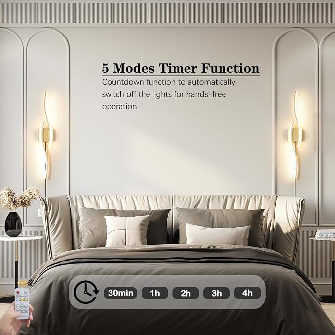 Daunton Modern Gold Plug in Wall Sconce Set of 2, Indoor Dimmable Light Fixture - Image 5