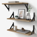 Floating Shelves with Black Metal Brackets Set of 3, Light Wood Wall Bookshelf by Forbena