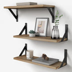 Floating Shelves with Black Metal Brackets Set of 3, Light Wood Wall Bookshelf by Forbena