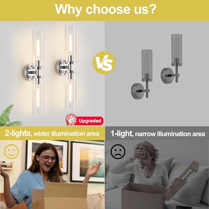 Indoi Wall Sconces Set of Two, Hardwired Chrome Bathroom Sconces Wall Lighting - Image 7