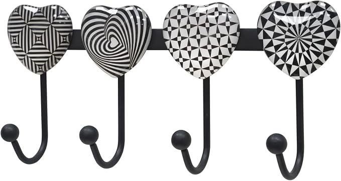 Coat Rack Wall Mounted with 4 Hooks, Heart Geometric Pattern Decorative Wall by BanllisDinoFunandSpaceAdventures