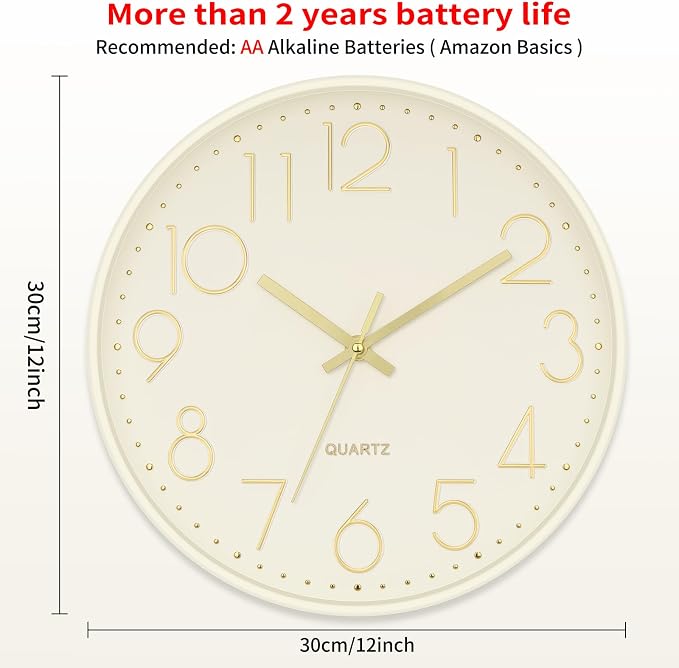 Foxtop Modern Wall Clock Silent Non Ticking Battery Operated Quartz Round Wall - Image 2