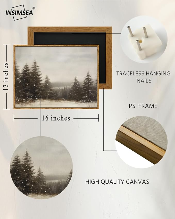 InSimSea Framed Canvas Wall Art Winter Christmas Decor Living Room Pine Tree - Image 4