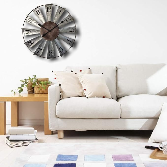 Mrocioa 30inch Windmill Distressed Metal Wall Clocks Rustic Large Decorative - Image 7
