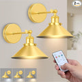 Gold Battery Operated Wall Sconce Set of 2, Vintage Wireless Wall Sconces by Unknown