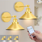 Gold Battery Operated Wall Sconce Set of 2, Vintage Wireless Wall Sconces by Unknown