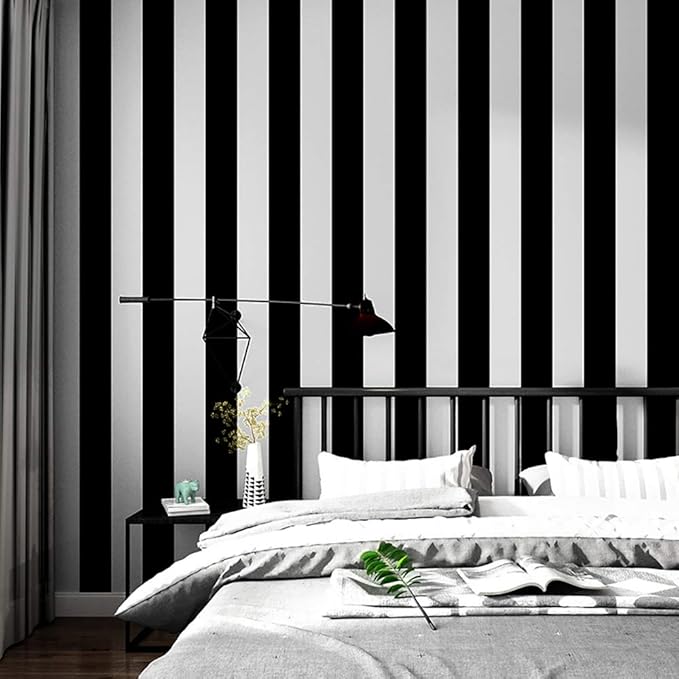 Guvana Striped Peel and Stick Wallpaper Black and White Self-Adhesive Wallpaper - Image 5