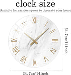 Round Marble Battery Wall Clock Modern 14 Inch White Minimalist Wall Clock - Image 5