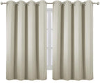 LEMOMO Blackout Curtains 66 x 54 Inch Long Light Beige Curtains Set of 2 Panels - Image 2