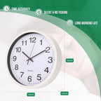 Wall Clock 12 Inch Metal Finish Silent Non Ticking Indoor Clock Round Battery - Image 3