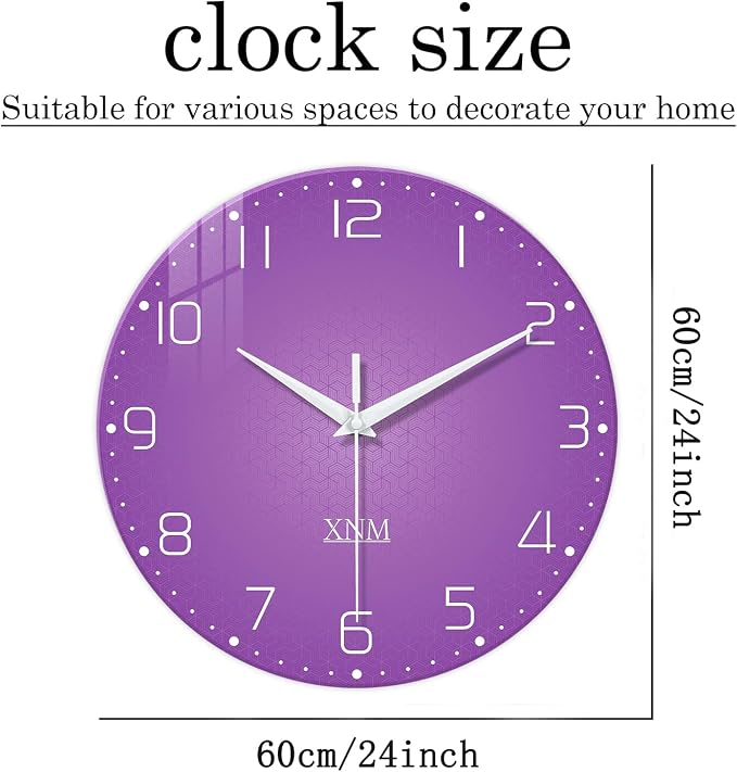 XNM Purple Wall Clock for Girls Bedroom 24 Inch Minimalist Large Wall Clocks - Image 3