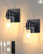 Battery Operated Wall Sconce Set of 2, Easy Install Dimmable Wireless Wall by Rayogale