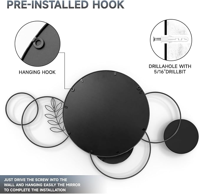 Wall Mirror Decorative, Print Round Decorative Mirrors, Large Decor Metal Wall - Image 5