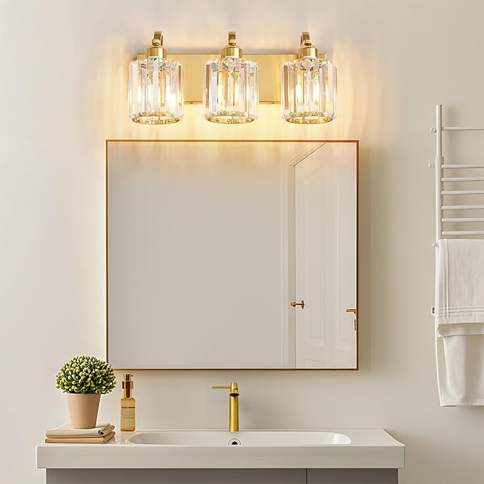 3-Light Gold Bathroom Light Fixtures, Modern Bathroom Vanity Lights Fixture - Image 2