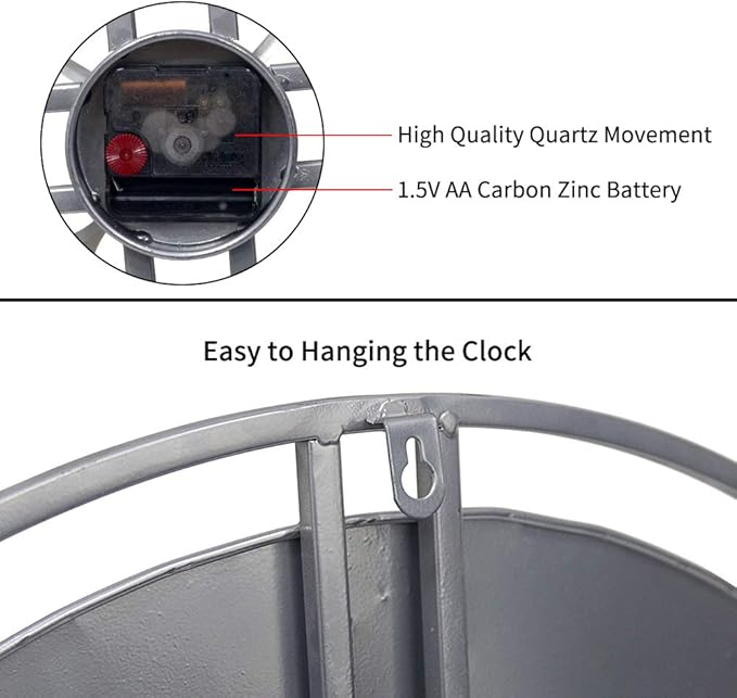 30 inch Large Wall Clock Decorative Solid Metal Retro Decor - Image 5