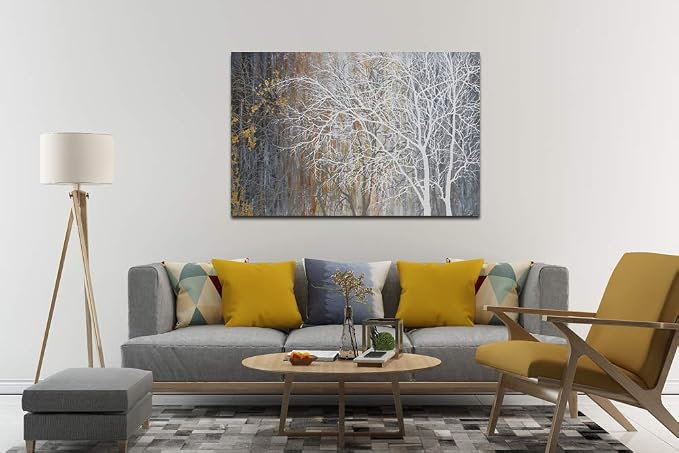 Yihui Arts Autumn Painting On Canvas White Tree Wall Art Large Landscape - Image 7
