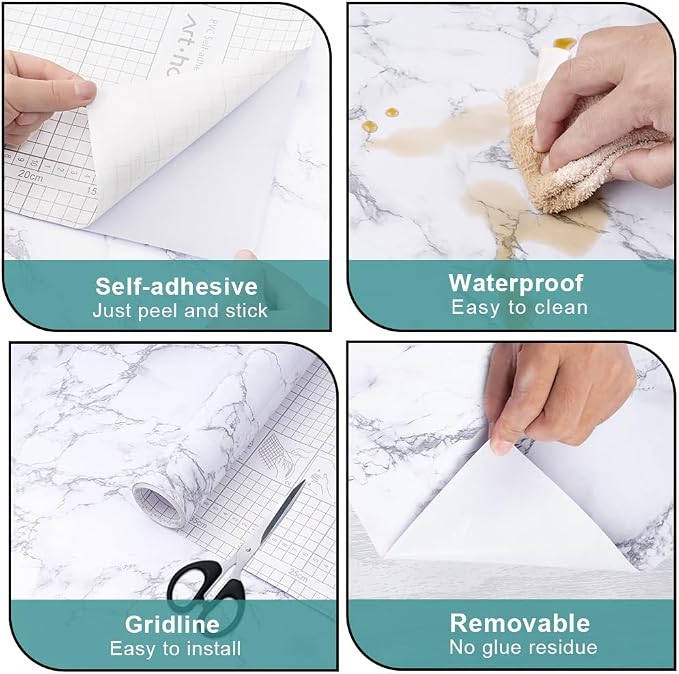 Arthome White Marble Contact Paper - Image 6