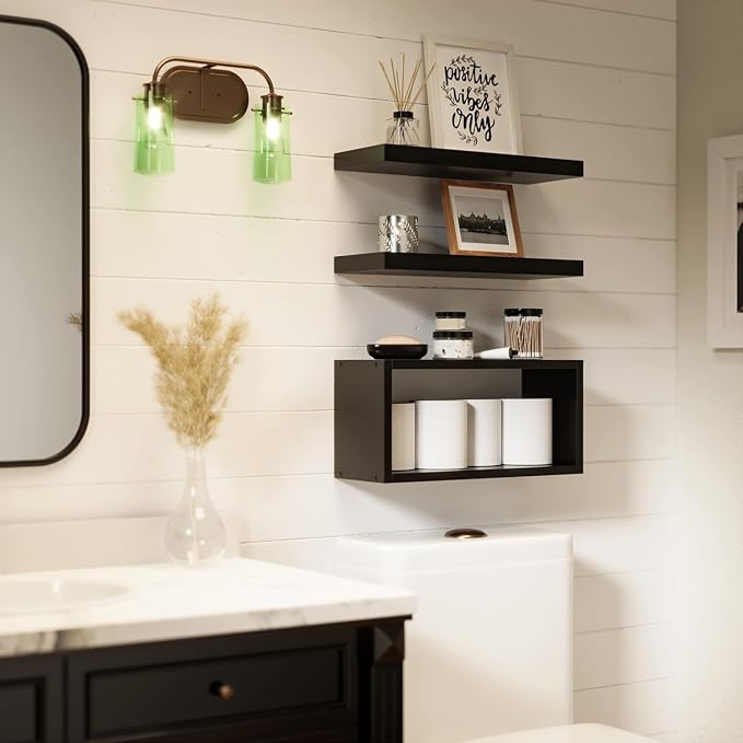 RICHER HOUSE Black Floating Shelves Set of 3, Modern Bathroom Shelves Wall - Image 3