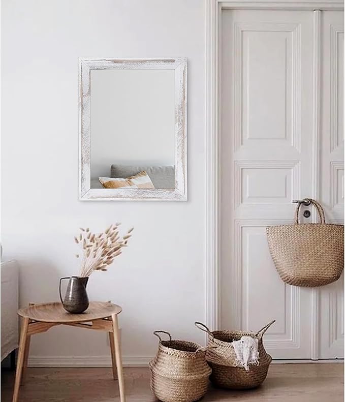AAZZKANG Mirrors for Wall Rustic Wood Framed Hanging Mirror 20"x16" Decorative - Image 5