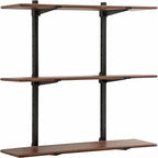 Kate and Laurel Atwood Three-Tiered Adjustable Mango Wood Wall Shelf, Walnut by KateandLaurel