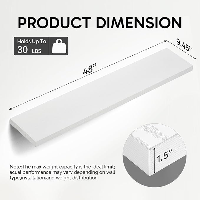 BAYKA Floating Shelves, 48 inches Long Heavy Duty Wall Mounted Rustic Wood - Image 3