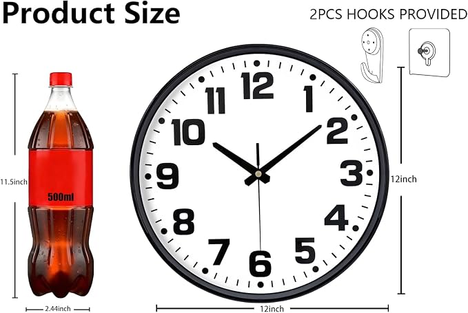 Modern Silent Wall Clock, 12 Inch Non-Ticking Battery Operated Clock, Round - Image 3