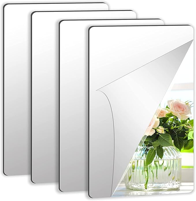 JUNEBRUSHS 4 Pack Self Adhesive Acrylic Mirror, 4X 6 Inch Mirror Tiles by JUNEBRUSHS