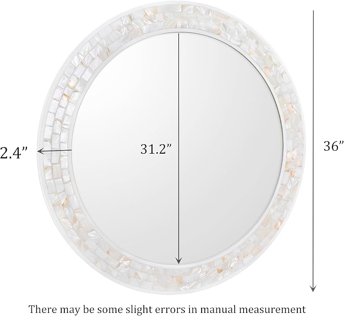 Large Round Mirror 36 Inch, Natural Mother of Pearl Inlay Mosaic Frame Circle - Image 3