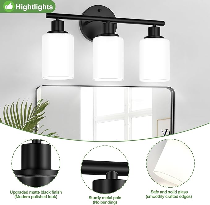 Zarbitta 3-Light Bathroom Light Fixtures, Bathroom Wall Lamp - Image 4